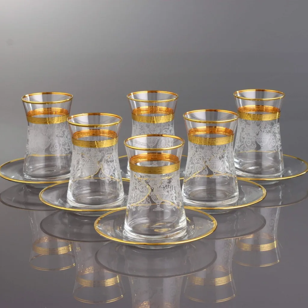 LaModaHome Turkish Arabic Tea Glasses Set of, Fancy Vintage Handmade Set for Serving, Teatime, new Home Wedding Gift 12 Pcs Tugce G