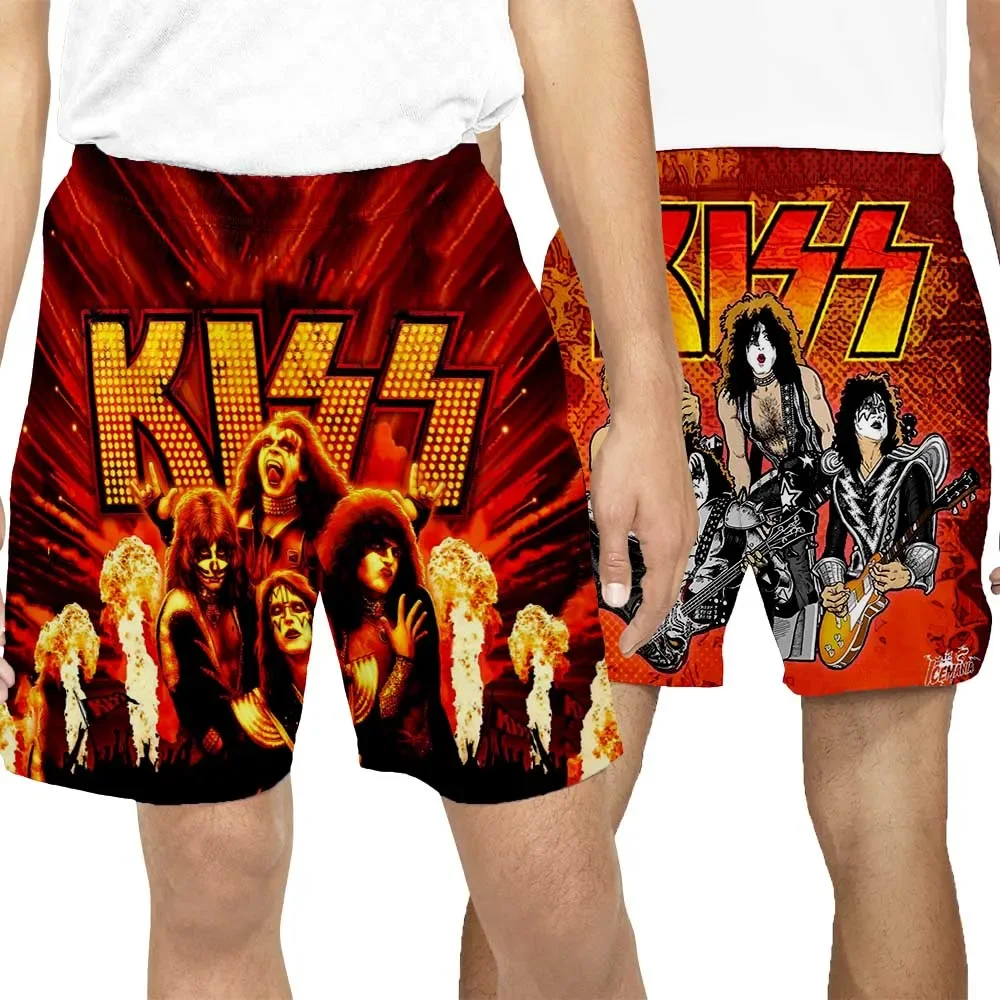 Pantalones cortos con estampado 3D de KISS BAND para hombre y mujer, ropa de calle informal de secado rápido para vacaciones, verano, KK1