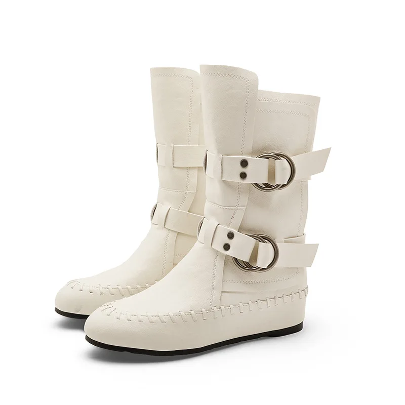 CICIYANG Women Mid Calf Boots 2026 New Double Buckle Strap Thick Sole Vintage Knight Boots Autumn Winter Fashion Ladies Boots