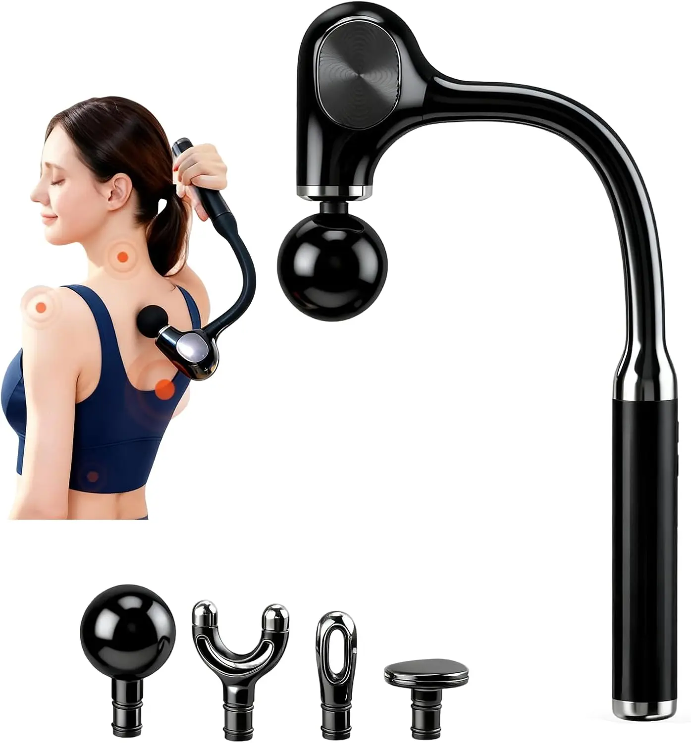 

Deep Tissue Massage Gun with 12mm Penetration, 5 Speeds, 4 Heads & Handle for Back/Neck Pain Relief - Lightweight Portable