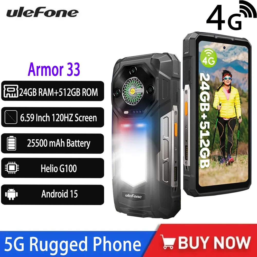 Global Version Ulefone Armor 33 4G Rugged Phone 25500 MAh 512GB ROM 24GB RAM 120Hz 6.59 