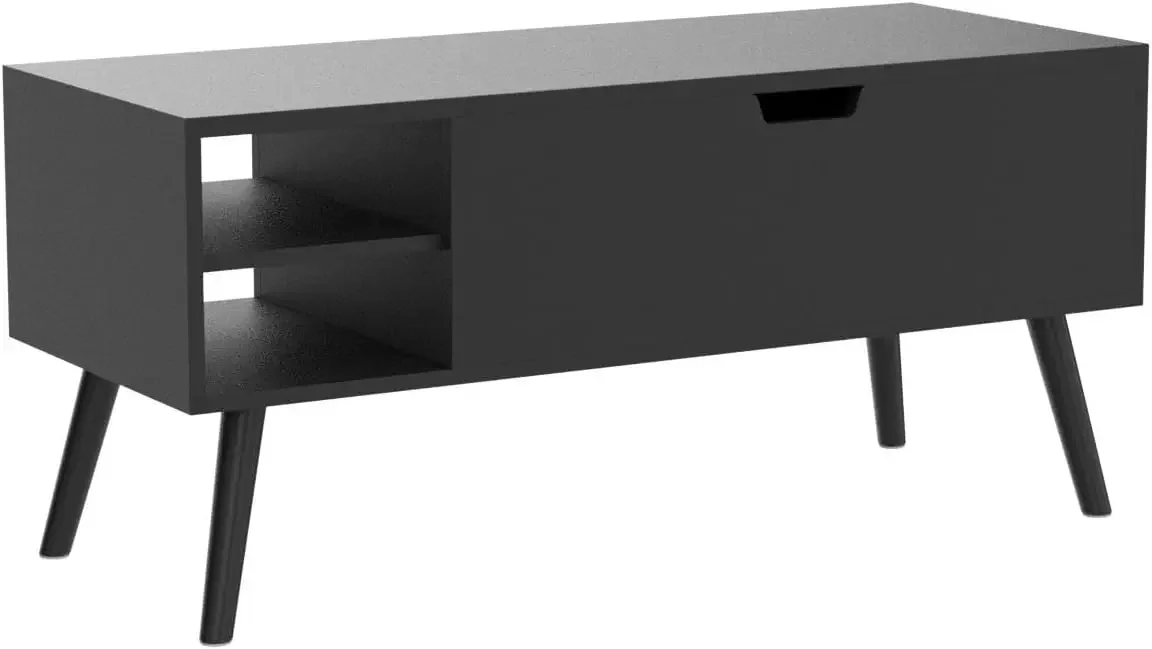 Mesa de centro con tapa elevable, mesa de centro negra con tapa elevable y compartimento oculto, mesa de centro rectangular de madera, elevación