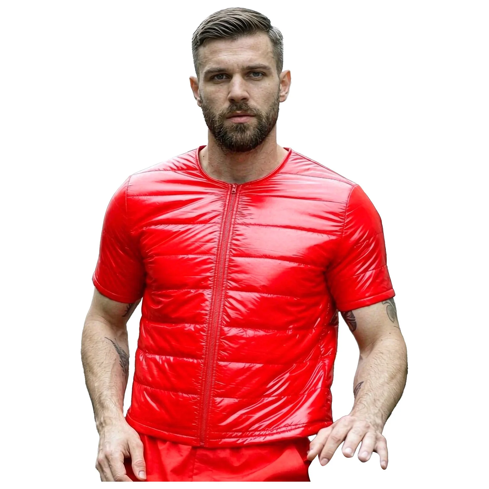 Mens Waterproof Padded Quilted Jacket Short Sleeve Zipper Front Coat Outerwear for Outdoor Sports Hiking Cycling Camping Fishing