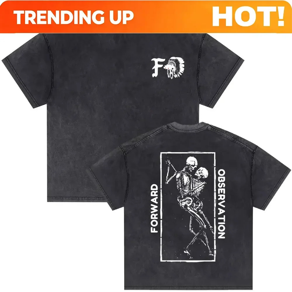 Customization 60 Washed Vintage Forward Observations Group Tshirt Skeleton Graphic T-shirts Men Women Rock Oversized Streetwear