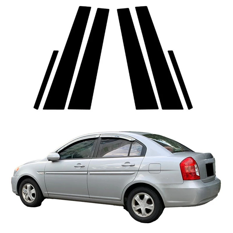 

6pcs Gloss Black Window Pillar Posts Door Side Covers Decal Car Sticker Film Anti-Scratch For Hyundai Accent MC Verna 2006-2010