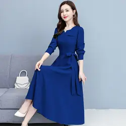 New long-sleeved ladies solid color cotton and linen dress 2022 spring and autumn temperament slim long dress office