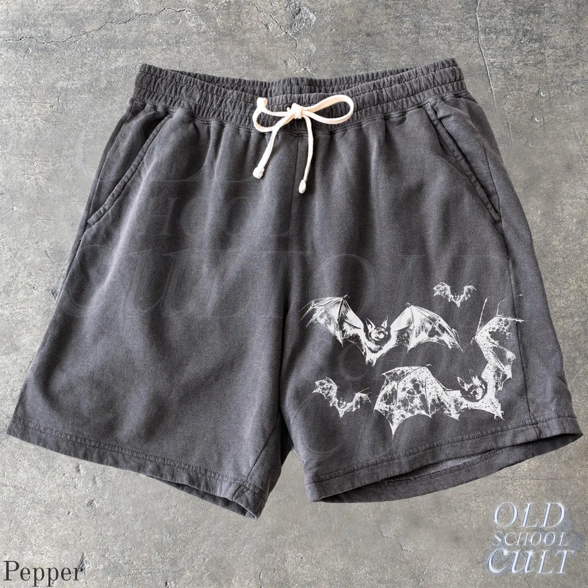 2026 Bats Y2k Fleece Sweat Shorts, Retro Washed Sport Shorts, Grunge Dyed Pants, Oversized Gothic Gym Pump Cover