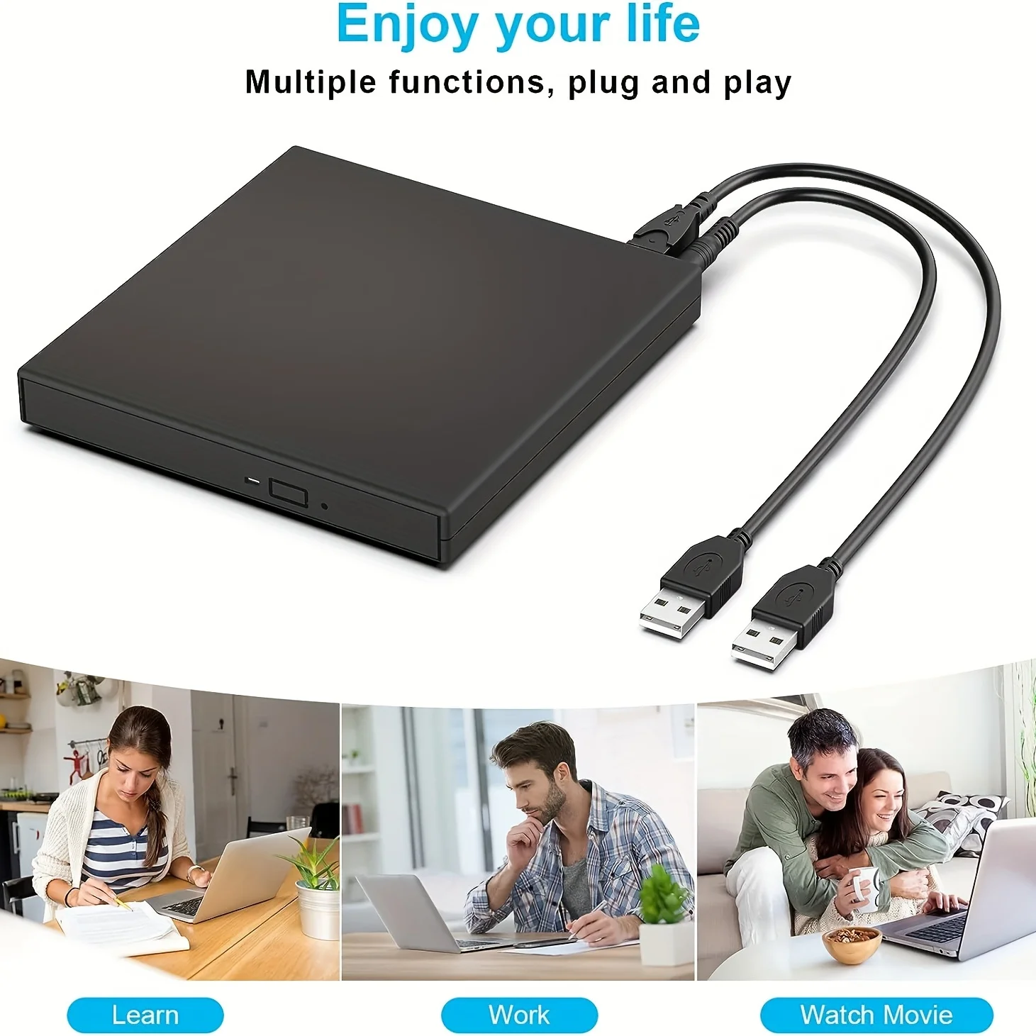 External CD DVD Drive, USB 2.0 Slim Protable External CD-RW Drive DVD-RW Burner Writer Player For Laptop Notebook PC Desktop Com