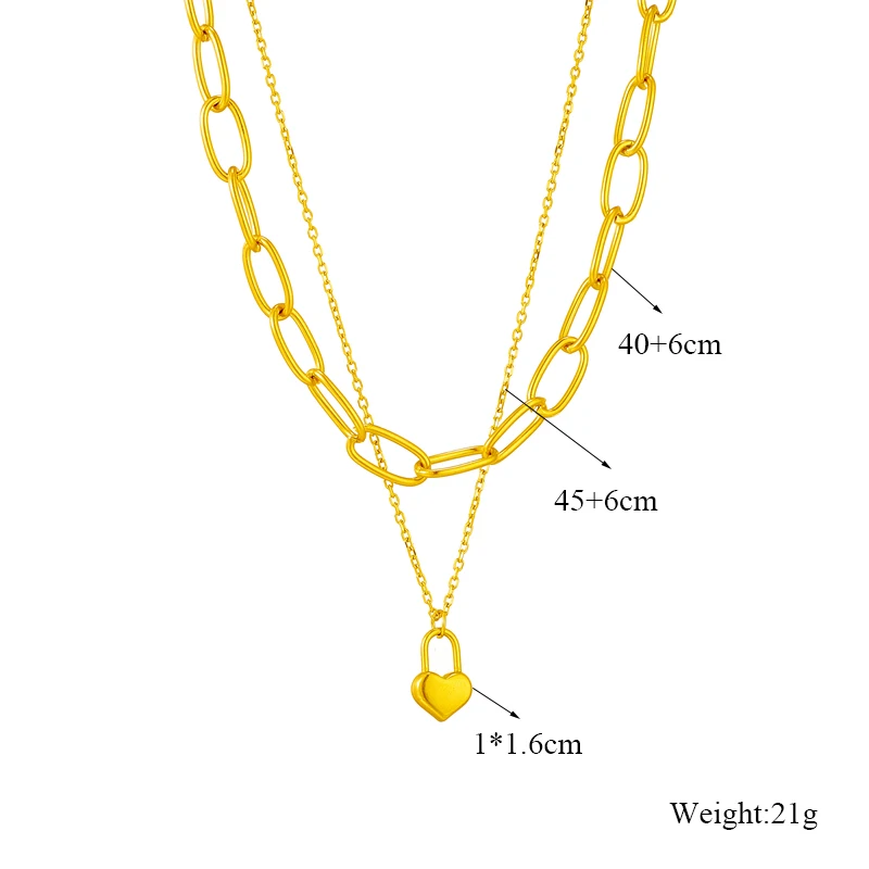 LAMENGLY 316L Stainless Steel Gold Color Heart Lock Pendant Necklace For Women New Trend Girls Multilayer Chains Jewelry Gifts