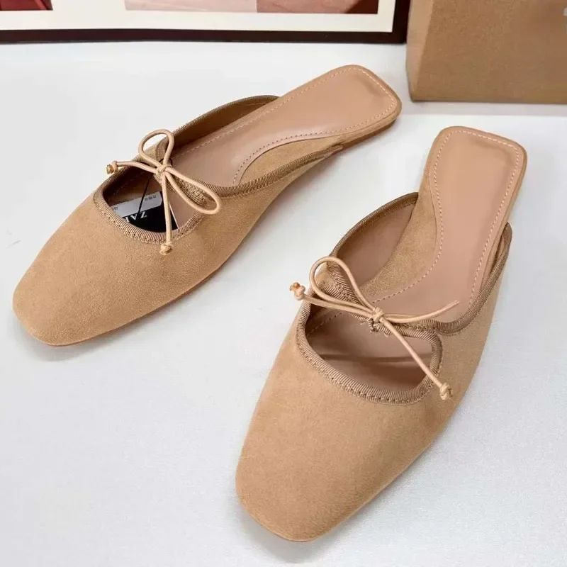 2025 Summer Women Mules Shoes Brand Designer Butterfly-knot Comfort Casual Slip on Light Large Size Shallow Ladies Flat Sandals