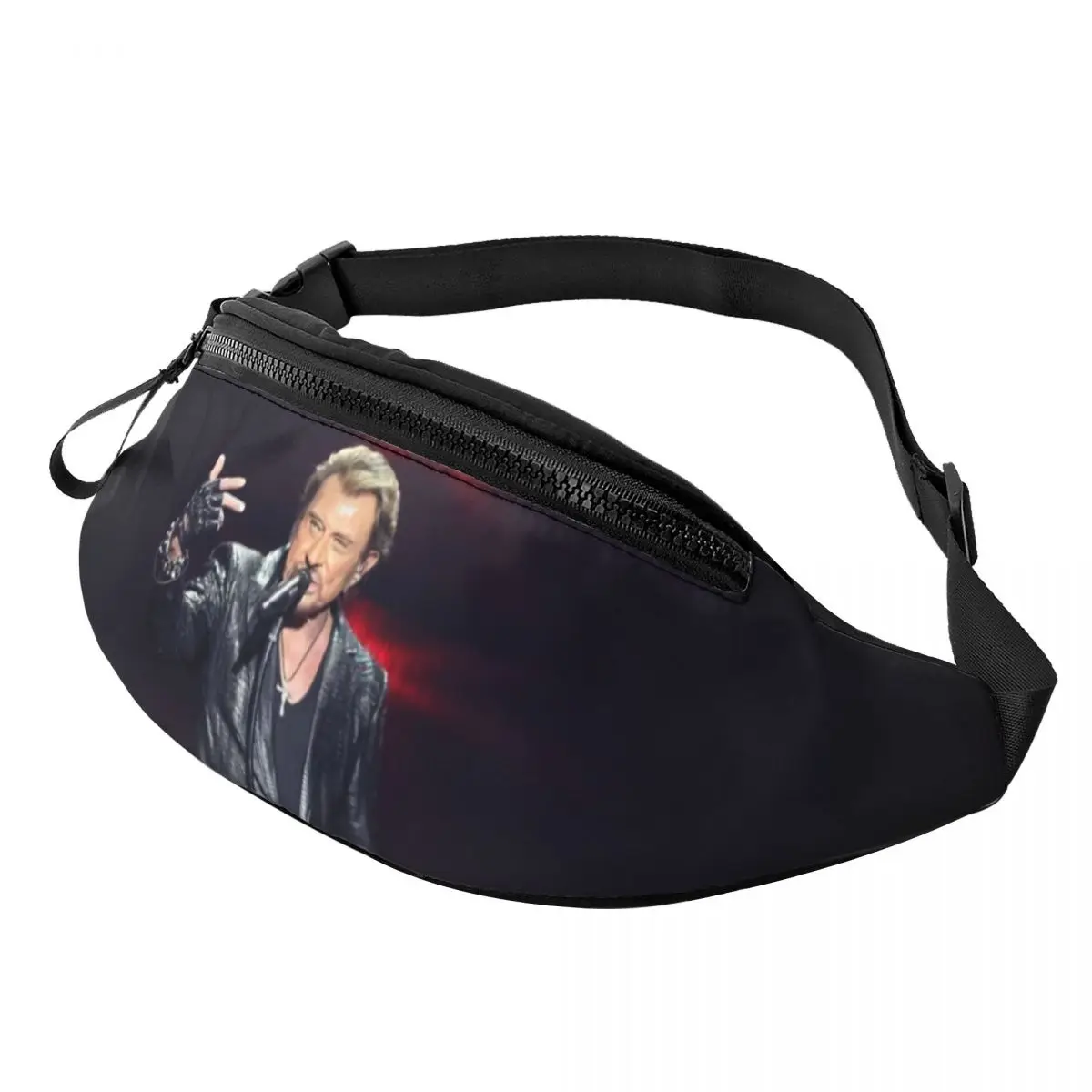 

Custom French Rock Music Johnny Hallyday Fanny Pack Women Men Singer Crossbody Waist Bag for Travel Hiking Phone Money Pouch