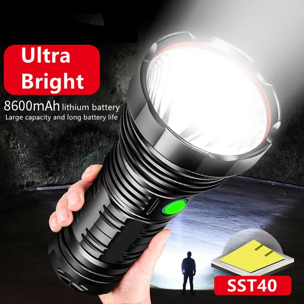 High Power LED Flashlight Super Bright Long Range Lighting Torch Waterproof Type-C USB Rechargeable Hand Lantern For Outdoor