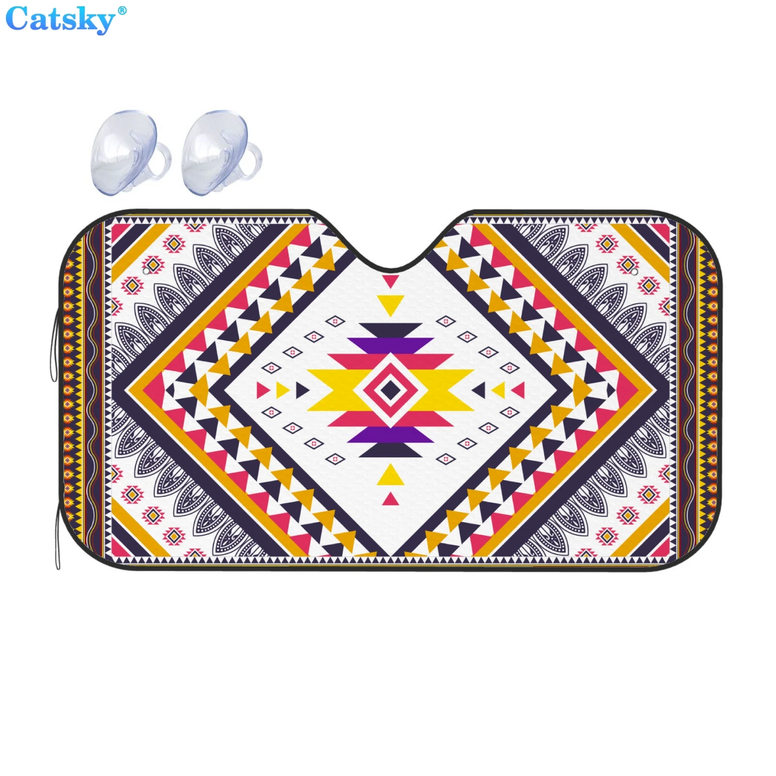 Universal Car Windshield Sunshade,Ethnic Boho Art Design Print Sun Shield Protector Foldable Sun Visor Covers