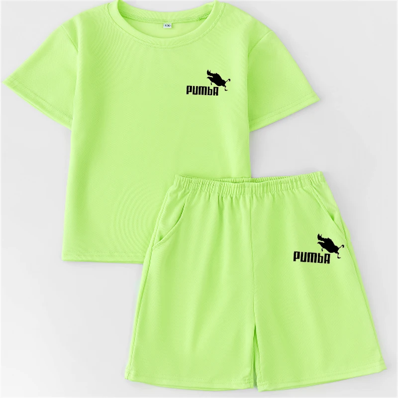 Quick drying and breathable T-shirt set for boys and girls aged 2-12, paired with printed casual sports short sleeves and shorts