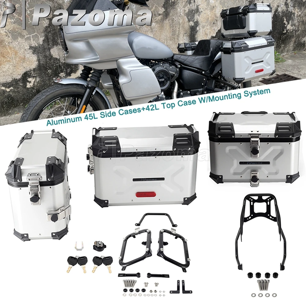 

PAZOMA Motorcycle Trunk Box W/Mount Bracket Kit For Harley Softail Street Bob FXBb FXBBS Standard FXST Side Case Top Boxes 18-23