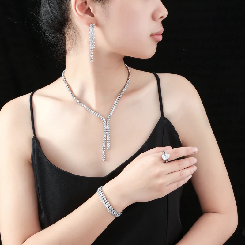 5 pieces/set of fashionable and slender zircon simple jewelry set suitable for women's daily wear with skirts or formal jewelry