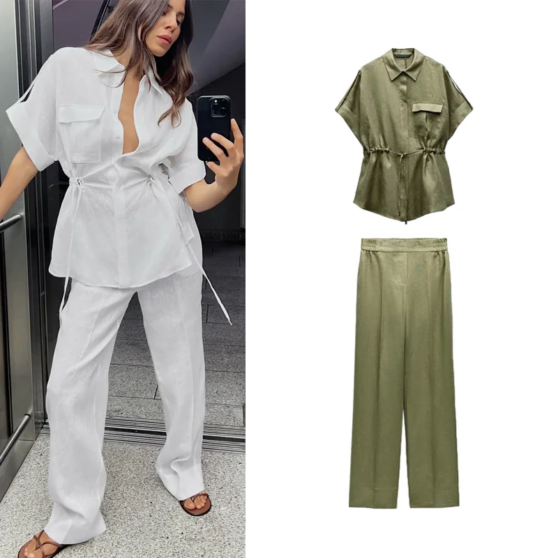 

Spring New Mixed Fibre irt High Waist Pants Faion Set ZA High Waist Long Pants 3454707 8277707 Women's Premium Outfits
