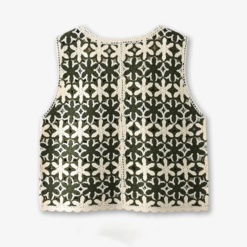 Bloemen gehaakt vest top voor dames pure open gebreide knoopsluiting mouwloos vest top tienermeisje zomer boho vakantie outfit