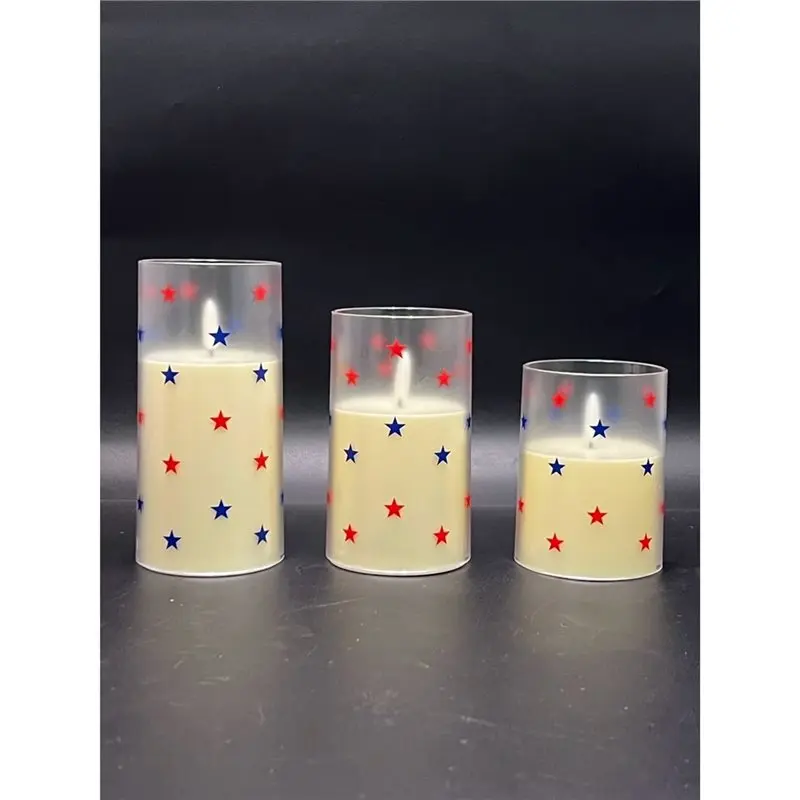 A19F-Flameless Candles With Remote Control, 1Set/3Pcs July 4Th Decorative Electronic Candle Light Set Of 3
