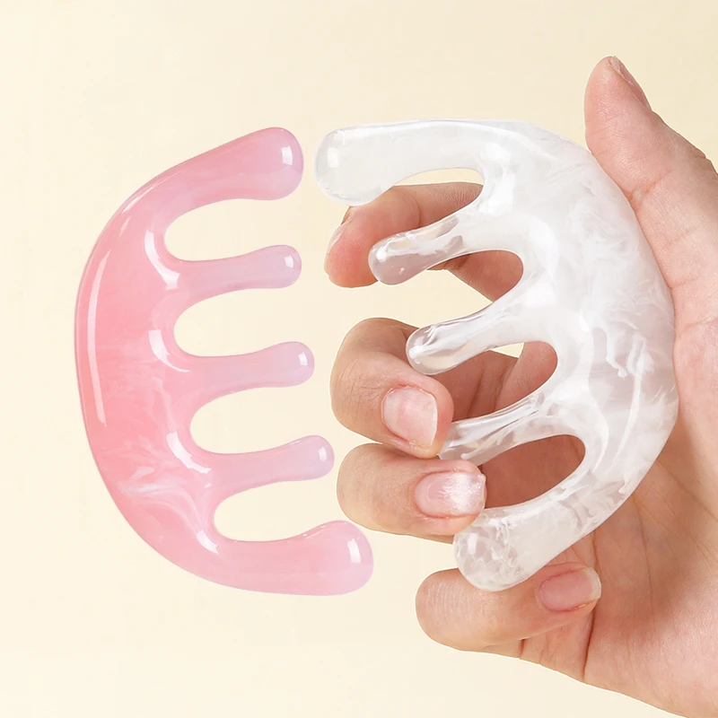 

1 шт., массажная расческа с пятью зубьями, смола, белая/розовая массажная расческа для головы для домашнего использования, портативная массажная расческа