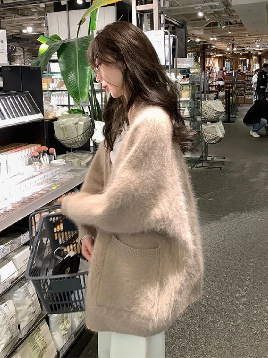 

Loose Women's Knitted Open Cardigan Jacket Spring Autumn New Style Lazy Sweater Top Set Multiple Pieces Japanese Retro Design