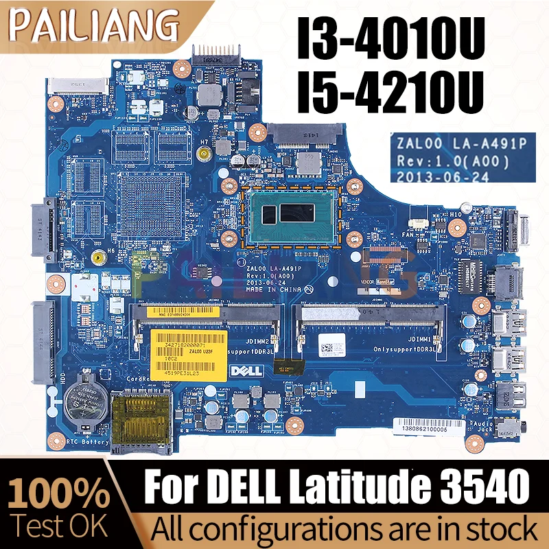 

For Dell Latitude 3540 Notebook Mainboard LA-A491P I3-4010U I5-4210U 08TTCM 0JTTMW Laptop Motherboard Full Tested