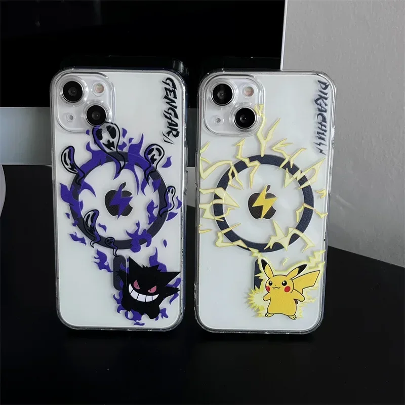 Pikachu Pokemon gengar Anime Case For Magsafe Wireless Charging Phone Case For iPhone 15 14 13 12 11 Pro Max Magnetic Soft Cover