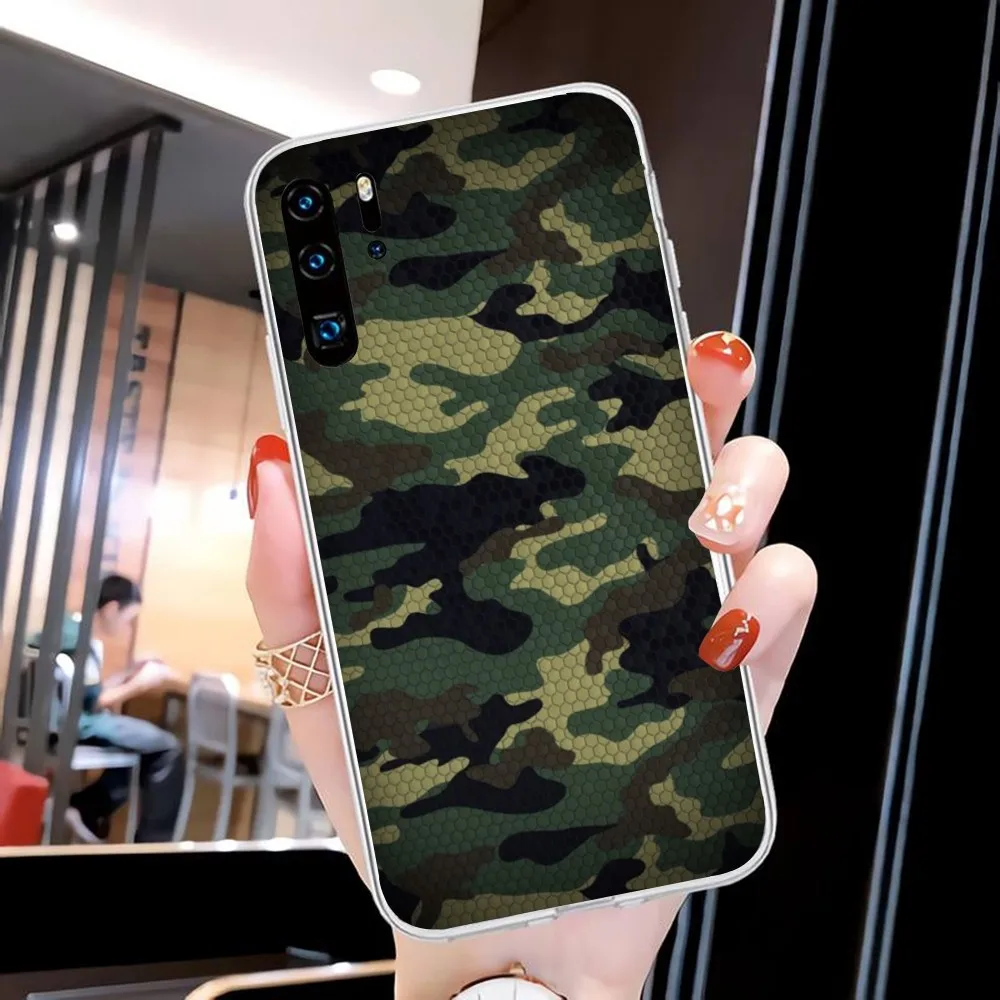 Camouflage Texture Mobile Cell Phone Case for Huawei P50 P40 P30 Pro Mate 40 30 Pro Nova 8 8i Y7P Honor Clear Phone Cover Funda