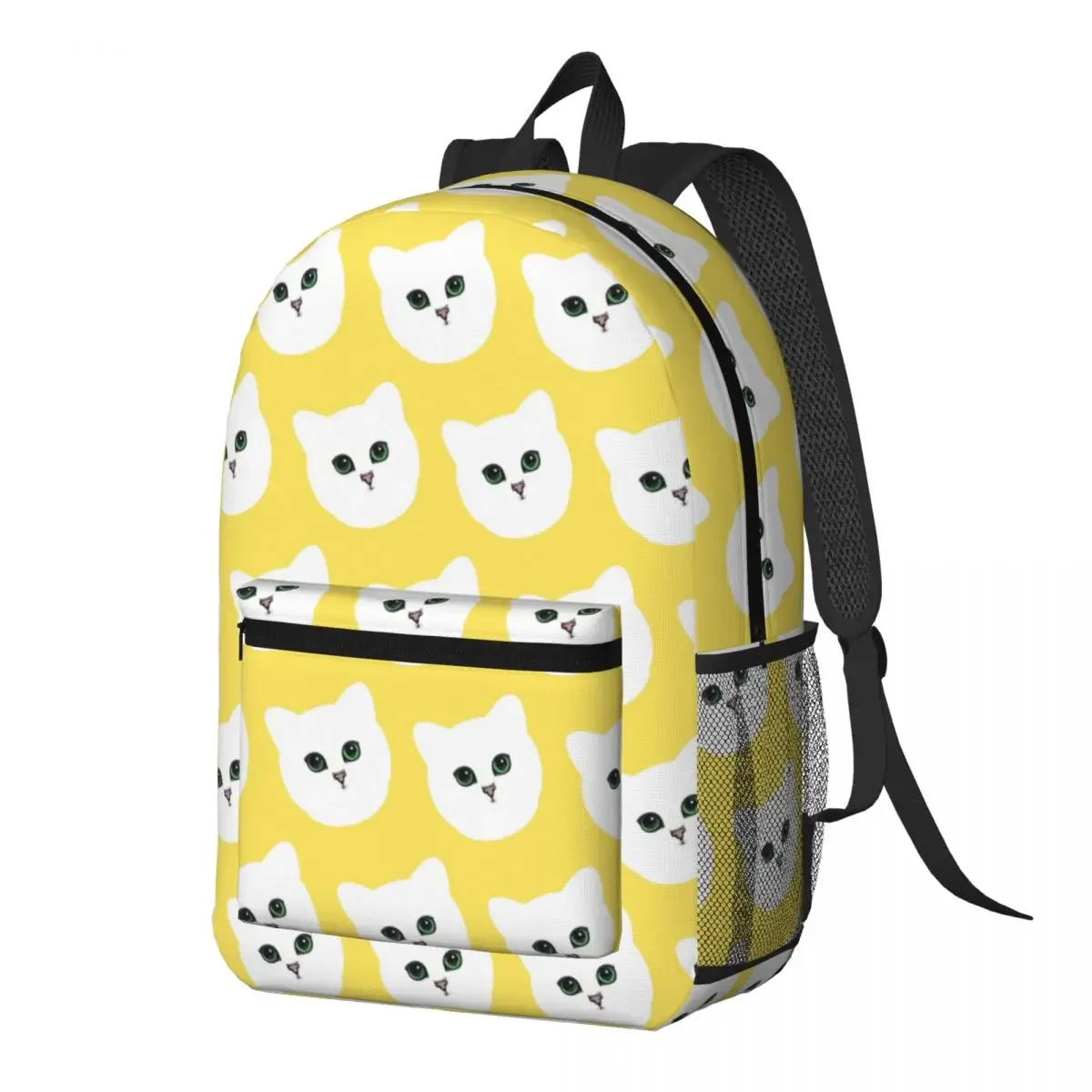 Cute Cat Face In Yellow Background Backpack Daypack Large Capacity Boys Girls BookBag School Bag Shoulder Bags for Men Women