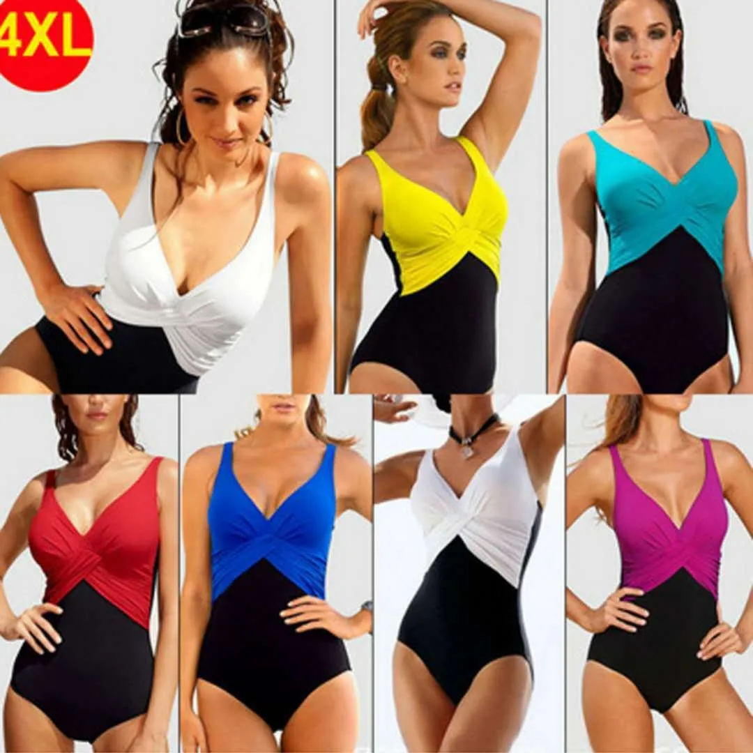 2026 Woman Swimsuit Plus Size Tankini V Neck Twist Front Swimwear Wide Strap High Cut Leg Swimsuit Blue Top Solid Plus-size
