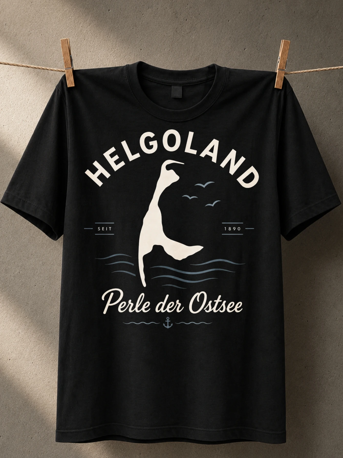 HELGOLAND PERLE DER OSTSEE simple island silhouette sea waves seagulls small anchor and Seit 1890  Unisex All T-Shirt