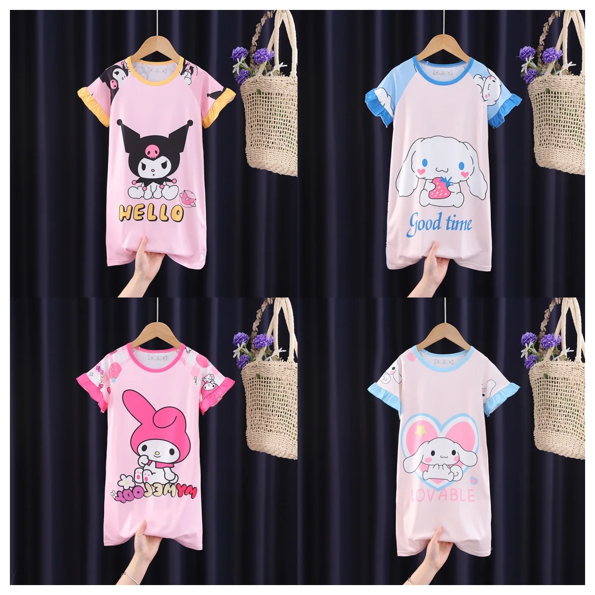 

Anime Sanrio Series Childrens Pajamas Dress Girls Kawaii Kuromi My Melody Nightdress Cute Cinnamoroll Pajama Birthday Gifts