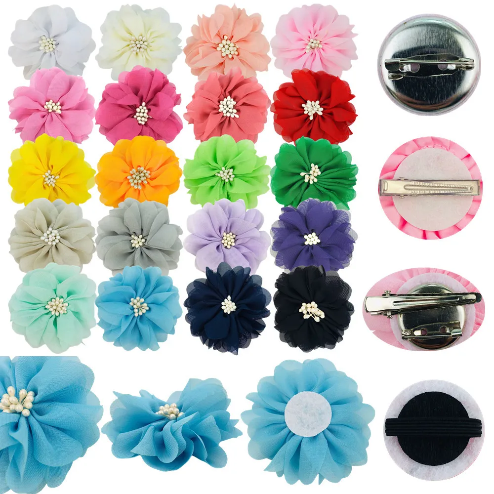 

400pcs Wholesale 7.5cm Chiffon Hand Sewn Flower Ribbon Core Headwear Skirt Shoe Flower Diy Accessories Pet Charm Flower Spot Who