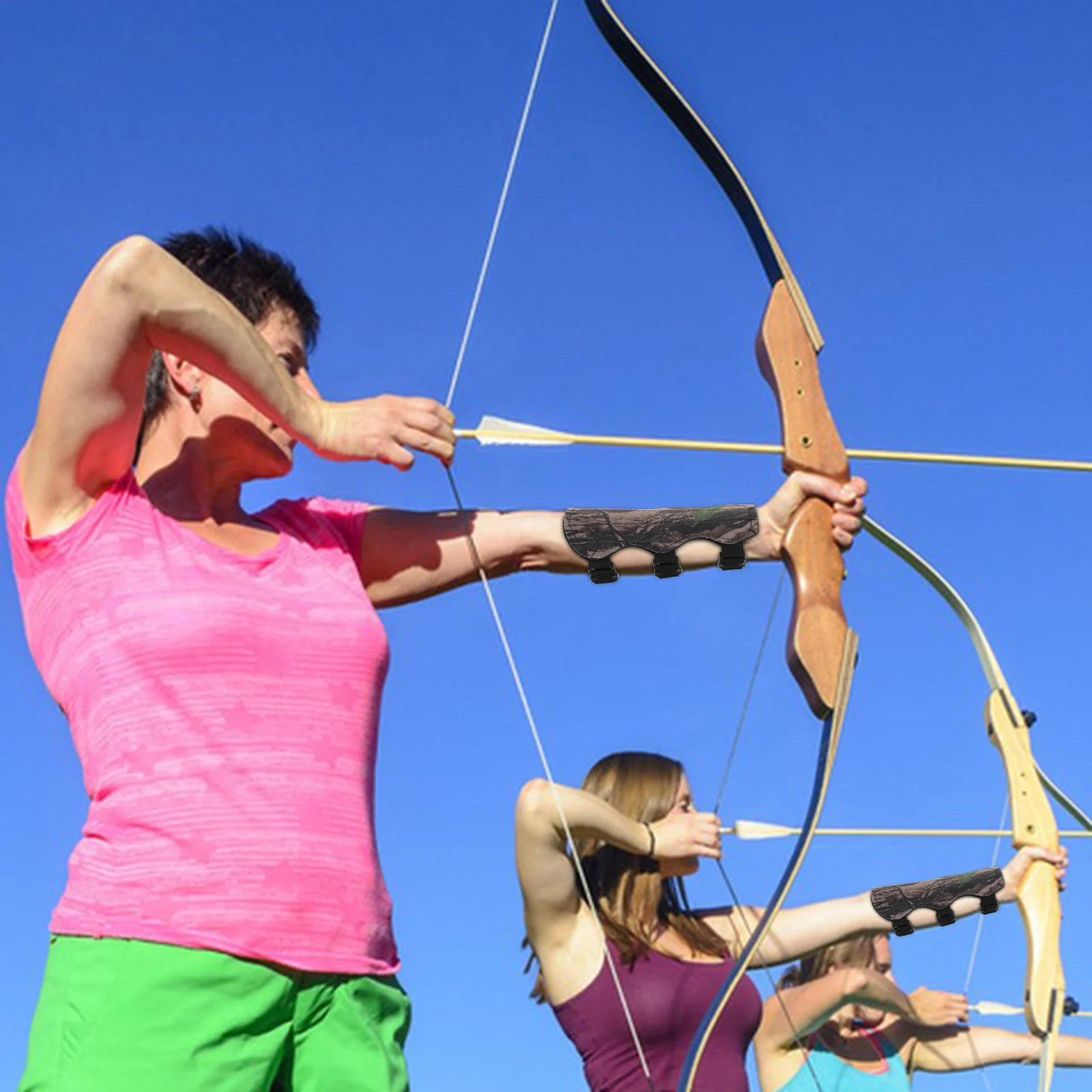 

Camouflage Canvas 3 Strap Archery Arm Guard Premium PU Elastic Adjustable Forearm Protection Shooting Hunting Arrow