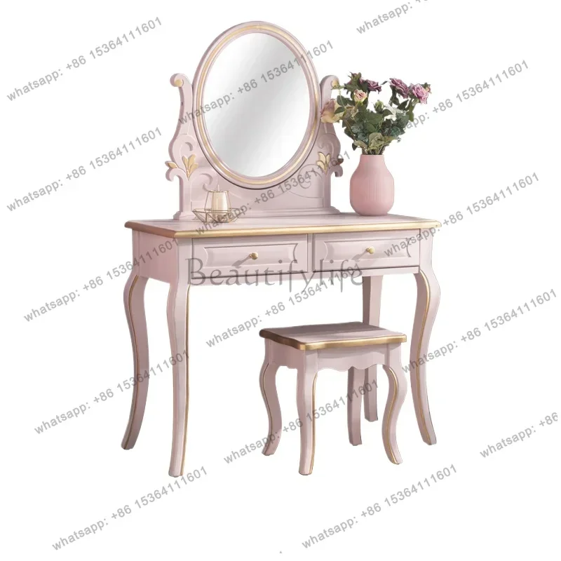 

Girls Modern Drawers Vanity Table Storage Mirror Stool Space Saving Dressers Makeup Bedroom Coiffeuse Chambre Home Furniture