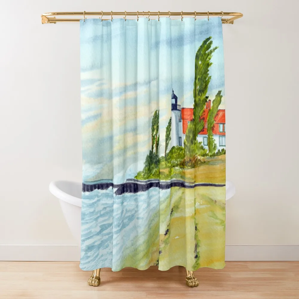 

Point Betsie Light Michigan - Stormy Weather Shower Curtain Bathroom Decor Bathroom For Shower In The Bathroom Curtain