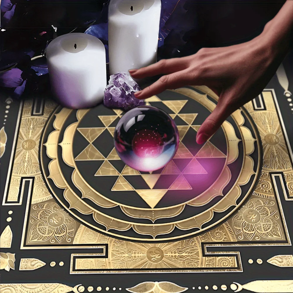 VIKAMA Wandteppich mit goldenen heiligen geometrischen Mustern, für Tarot-Lesungen, Kristallheilung und astrologische Praktiken, Heimdekoration
