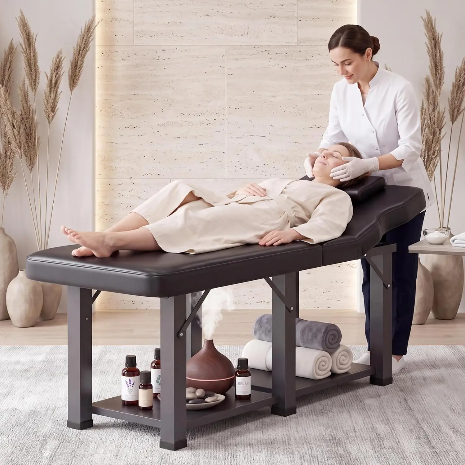 Heavy Duty Folding Stationary Massage Table with Chest Hole, Spa Bed