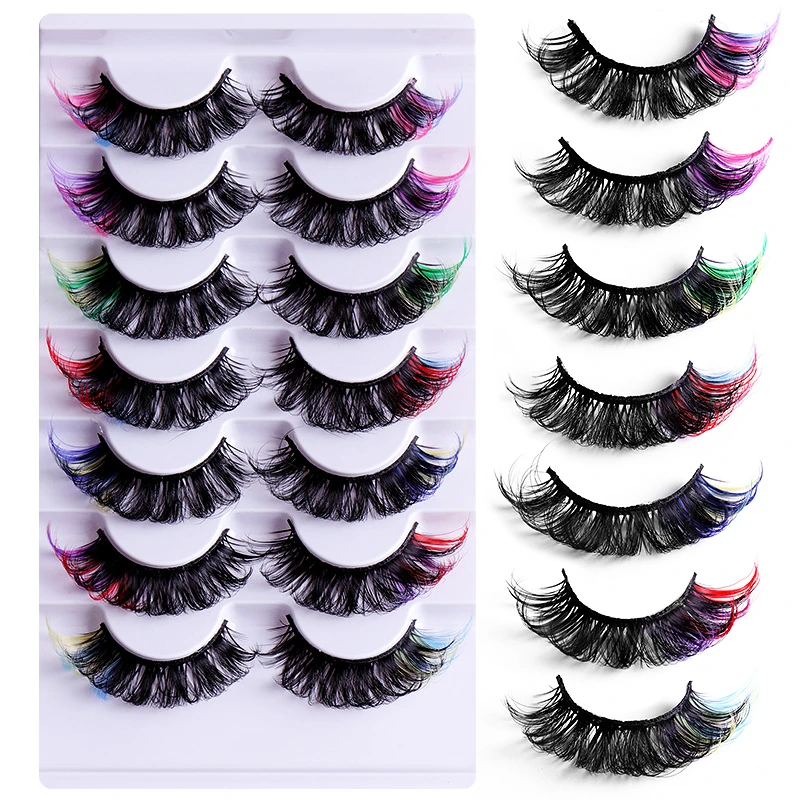 7pairs colored lashes makeup for women color eyelashes lash extension supplies makeup products beauty d curl strip lashes bulk