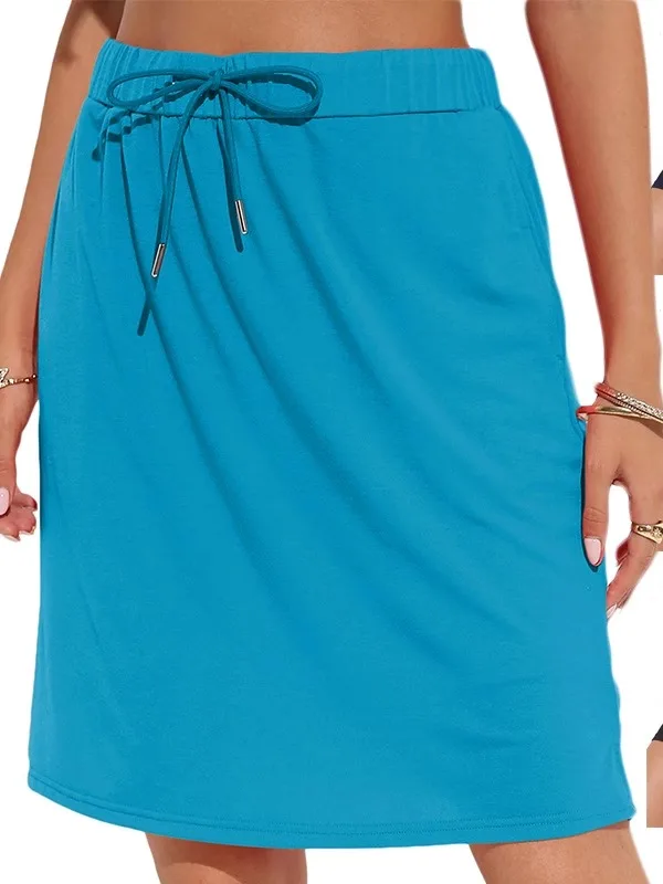 

High Waist Lace Pure Color Loose Fit Skirt Street Sle Polyester Cotton Midi Skirt for Women in Their Late Twenties