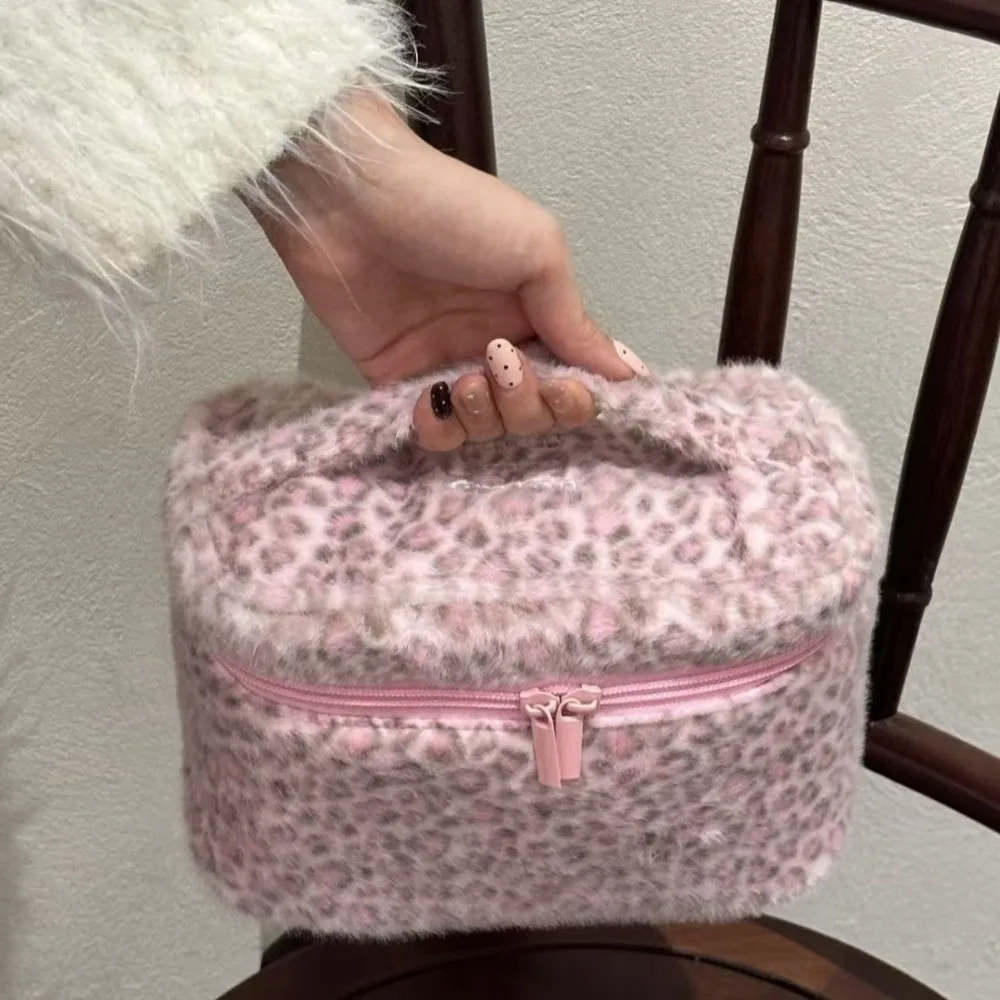 New Handheld Makeup Bag Zipper Design Leopard Storage Case Multi-functional Portable Handbag Women Girls Makeup Bag