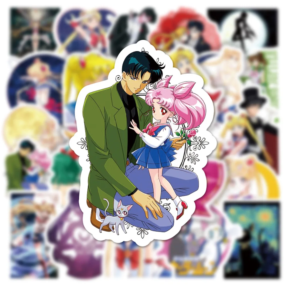 50pcs Japanese Anime Beautiful Sailor Moon Graffiti Water Cup Luggage Refrigerator Notebook Waterproof Decorative Stickers