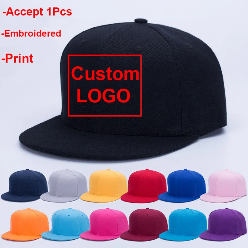 1PCS Customized/Print LOGO Summer Cotton Cap Branded Baseball Cap Snapback Hat Summer Cap Hip Hop Fitted Caps Hats For Men Women