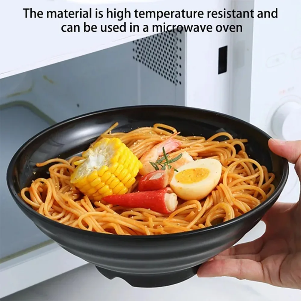 Black Ramen Bowl Plastic Thickened Instant Noodle Bowl Antifall Salad Bowl High Temperature Resistance Durability Home Tableware