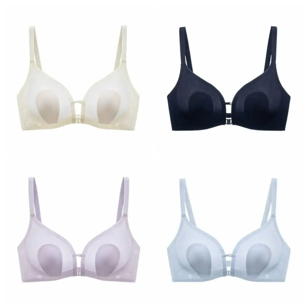 Breathable Front Button Wireless Deep V Bra Ice Silk Shockproof Women Seamless Underwear Mesh Thin Lingerie Push Up Bra Gifts
