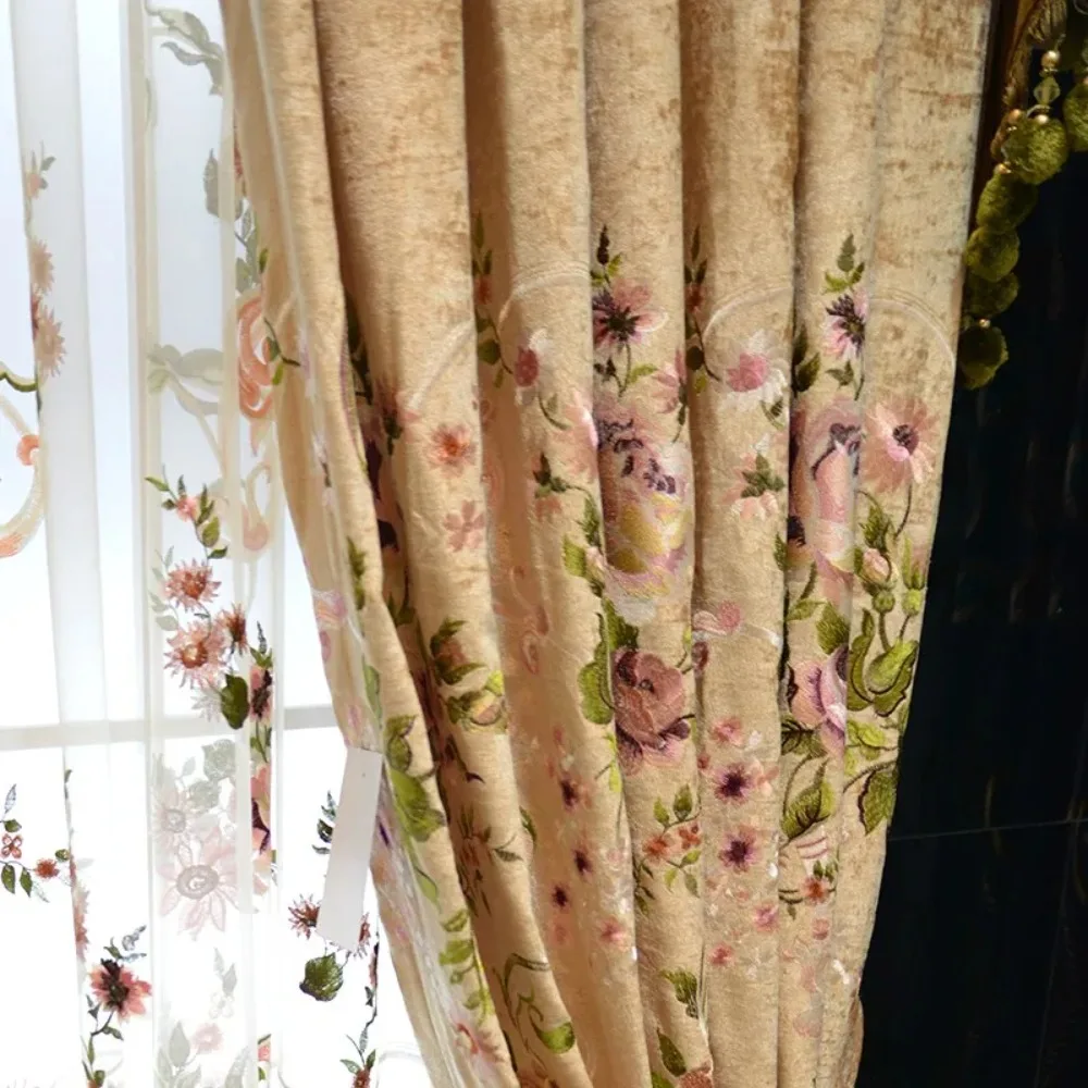 American Style European French Embroidery Tulle Curtains for Living Room Bedroom High Light Window Drape Custom Made