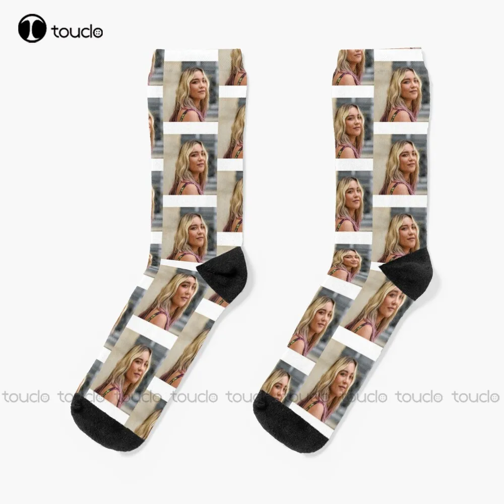 Florence Pugh Beautiful Photo Socks Girls Crew Socks 360° Digital Print Christmas New Year Gift Creative Funny Socks Halloween