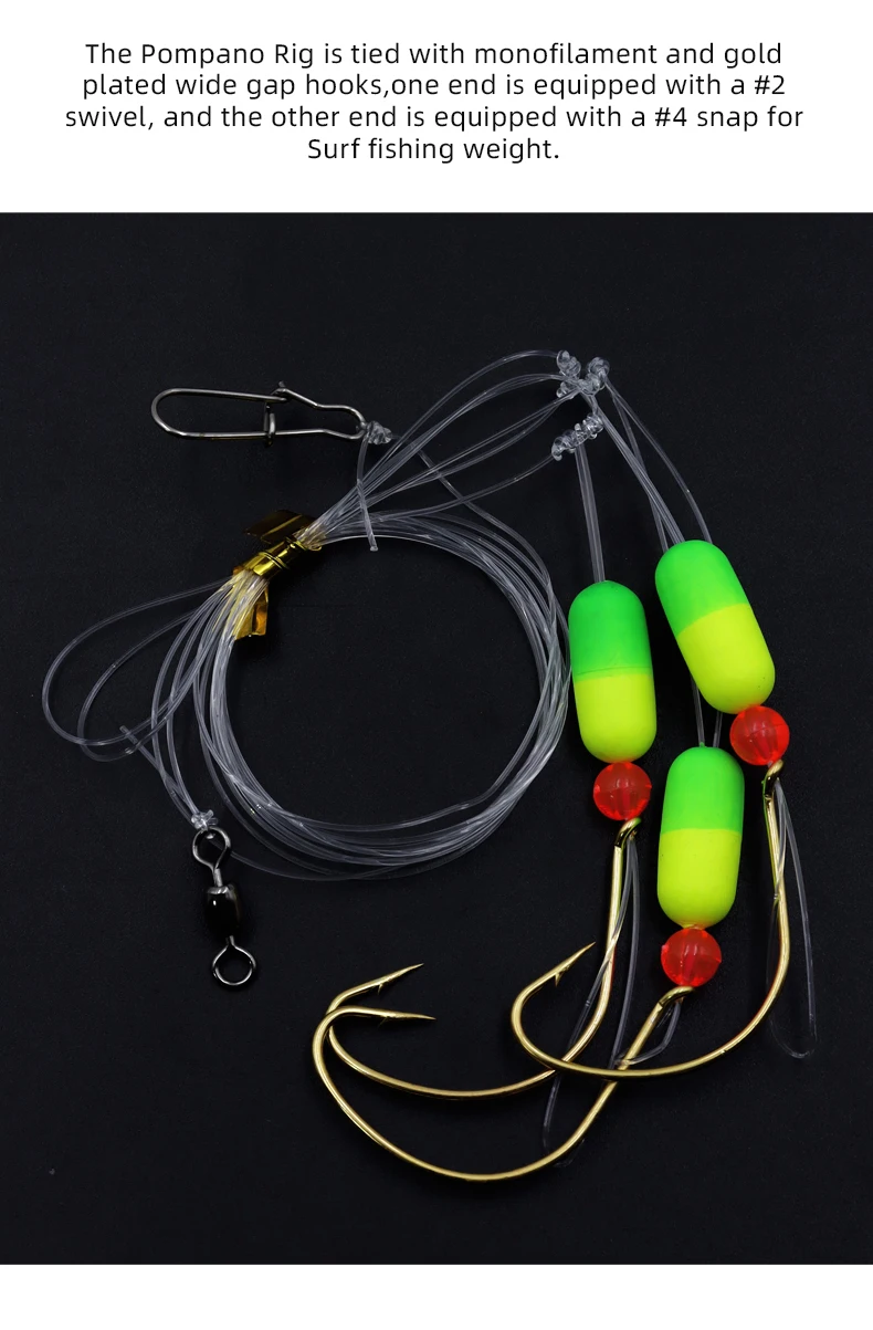 ZYZHE 1/3 Taschen Salzwasser-Pompano-Rigs Surf-Angelrigs mit 1/0 Circle Drop Shot Haken Drei-Haken-System Offshore-Angelausrüstung – Detail 3
