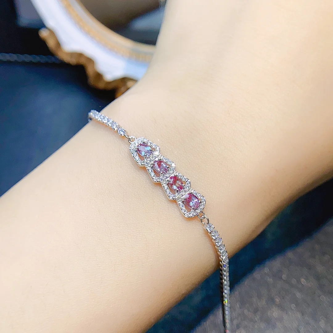 Alexandrite Halo Bracelet For Women Alexandrite Wedding Bracelet Anniversary Gift Sterling Silver Tennis Bracelet For Women