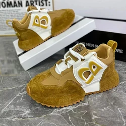 Original Brand Male Shoes 2024 Retro Suede Letter B Maillard Style Casual Platform Shoes High Street Lightweight Luxury Sneakers